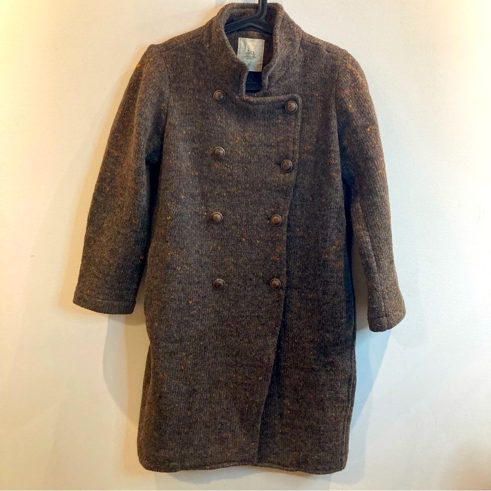 ZARA KNIT Sz S Thick Knit Knee Length Double Breasted Heather Brown Unlined Coat